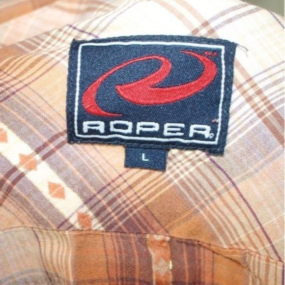 Vintage Roper Pearl Snap Front Shirt Brown & White  L - Picture 7 of 7